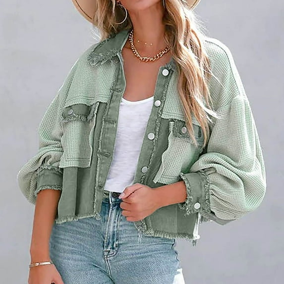 Leesechin Women's Basic Button Down Stretch Fitted Long Sleeves Denim Jean Jacket