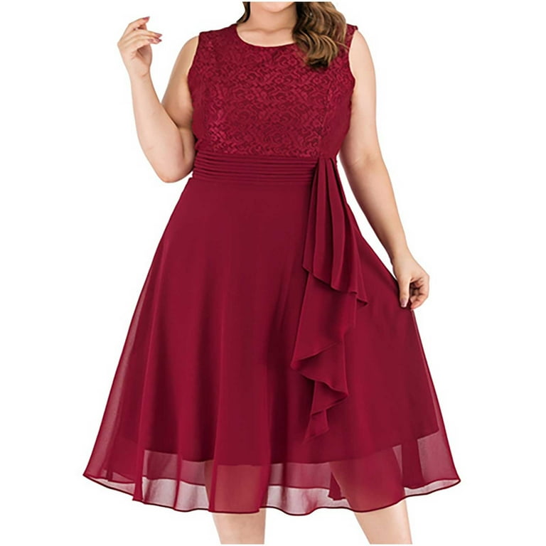 Leesechin Women's Casual Plus Size Prom Dresses Sleeveless Round