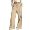 thumbnail image 1 of Leesechin Women's Causal Drawstring High Waist Baggy Straight Wide Leg Sweatpants Solid Color Loose Trousers with Pockets, 1 of 9
