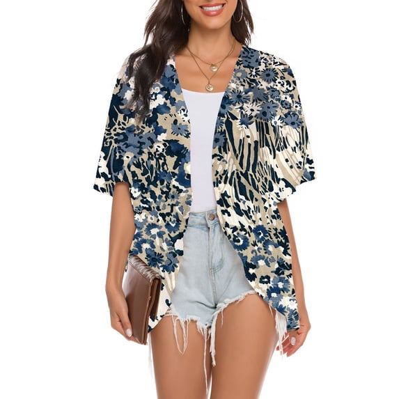 Leesechin Women's Cover Ups Ladies Print Chiffon Beach Cardigan Blouse Shawl Loose Tops Outwear