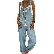 Leesechin Women's Denim Bib Overalls Casual Loose Adjustable Straps Wide Legs High Waist Jean Pants Jumpsuits with Pockets