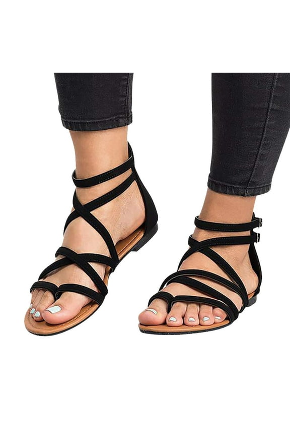 Leesechin Women's Dressy Gladiator Summer Cross Strappy Sandals Comfort Flat Casual Beach Fisherman Thong Sandals