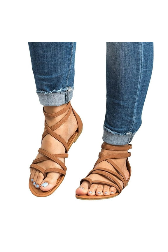 Leesechin Women's Dressy Gladiator Summer Cross Strappy Sandals Comfort Flat Casual Beach Fisherman Thong Sandals