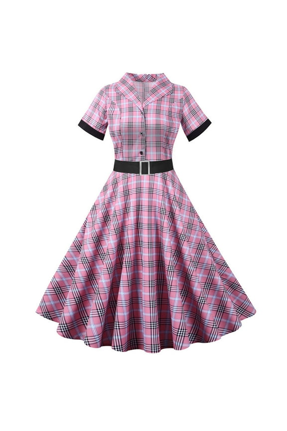 Leesechin Women's Elegant Vintage Cotton Casual Floral Print Work Party Peter Pan Collar A-Line Dress with Pockets