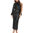 thumbnail image 1 of Leesechin Women's Evening Plus Size Gowns Sequin Design Scarf Slit Evening Gown Single Shoulder Bead Skirt, 1 of 5