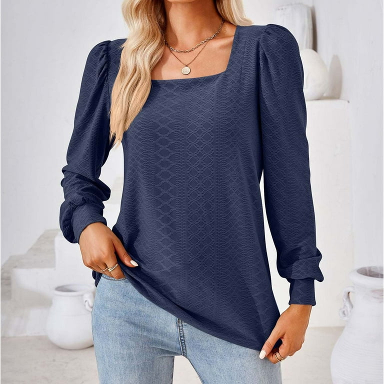 Leesechin Women's Fashion Solid Color Square Neck Pleated Leesechin Women's Fashion Solid Color Square Neck Pleated