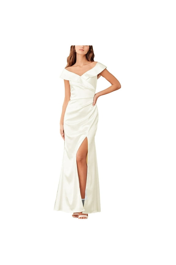 Women's Formal Ball Gown Fashion V Neck Short Sleeve Slim Fit Wrap Hip Solid Color Mid Long Dress