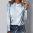 thumbnail image 1 of Leesechin Women's Juniors Clothing Round Neck Loose Tops Casual Print T-Shirts Long Sleeve Blouse in Clearance, 1 of 5
