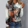 thumbnail image 1 of Leesechin Women's Juniors Clothing Round Neck Loose Tops Casual Print T-Shirts Long Sleeve Blouse in Clearance, 1 of 5