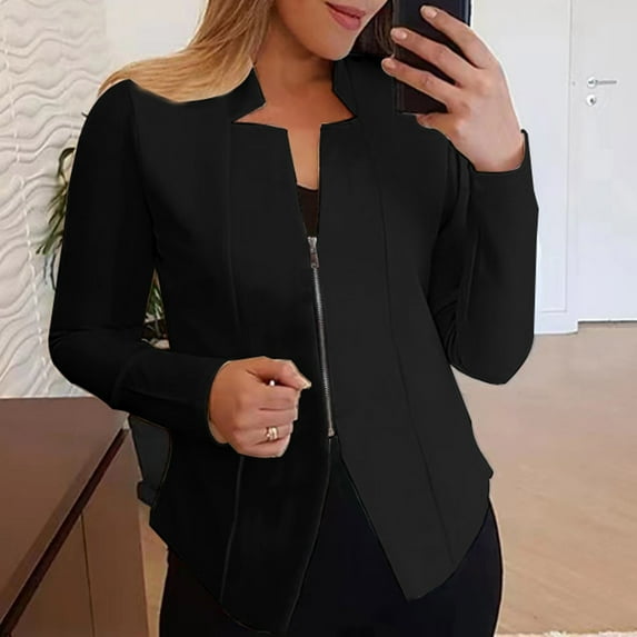 Leesechin Women's Long Sleeve Zip Up Knit Cardigan with Pockets Stand Collar Full Zip Sweater Coat Lightweight Tops