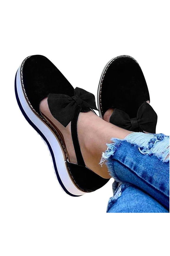 Leesechin Women's Low Wedge, Platform Sandals with Bow Details