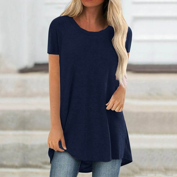 Leesechin Women’s Oversize Loose Tee Short Sleeve Round Neck Loose Tee Shirts Tops Navy