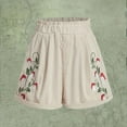 thumbnail image 1 of Leesechin Women's Plants Embroidery Corduroy Shorts Paperbag Waist Elastic Waist Straight Leg Casual Shorts, 1 of 6