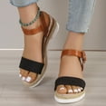 thumbnail image 1 of Leesechin Women's Plus-size One-line Buckle Solid Color Sandals Platform Straw Wedges Black, 1 of 9