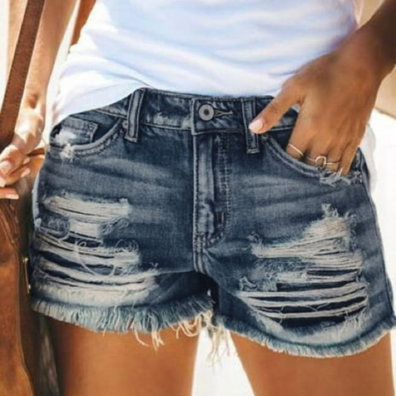 Leesechin Women's Ripped Denim Jean Shorts Mid Rise Summer Hot Raw Hem Casual Shorts