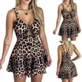 thumbnail image 1 of Leesechin Women's Sleeveless Cut Out Rompers Leopard Twist Front Jumpsuit Shorts Playsuit, 1 of 7