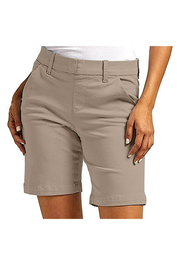 Leesechin Women's Stretch Twill Shorts Plus Size Mid-Rise Pull-On Shorts Regular Fit Hiking Shorts Summer Casual Bermuda Short