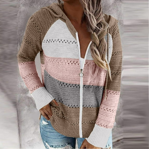 Leesechin Women's V-Neck Zip Up Sweaters Cardigan Long Sleeve Sweater Open Front Chunky Soft Warm Outwear