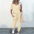 thumbnail image 1 of Leesechin Womens 2 Piece Outfits Summer Casual V Neck Short Sleeve Tops Long Pants Tracksuit Lounge Jogger Set with Pockets, 1 of 6