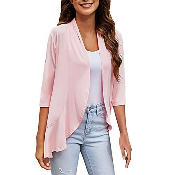 Leesechin Womens 3/4 Ruched Sleeve Blazer Jacket Lightweight Work Office Open Front Solid Coat