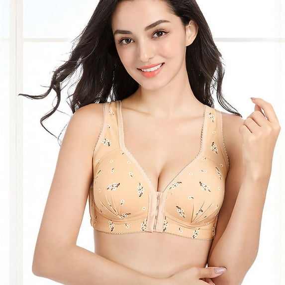 Leesechin Womens Bras Ultrasoft Solid Wire Free One-Piece Bra Plus Size Comfortflex Fit Light Gathering Underwear Everyday Non-Steel Ring Non-Magnetic Buckle Underwire