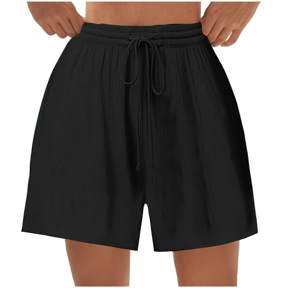 Leesechin Womens Casual Cotton Elastic Drawstring Summer Beach Bermuda Pocketed Shorts