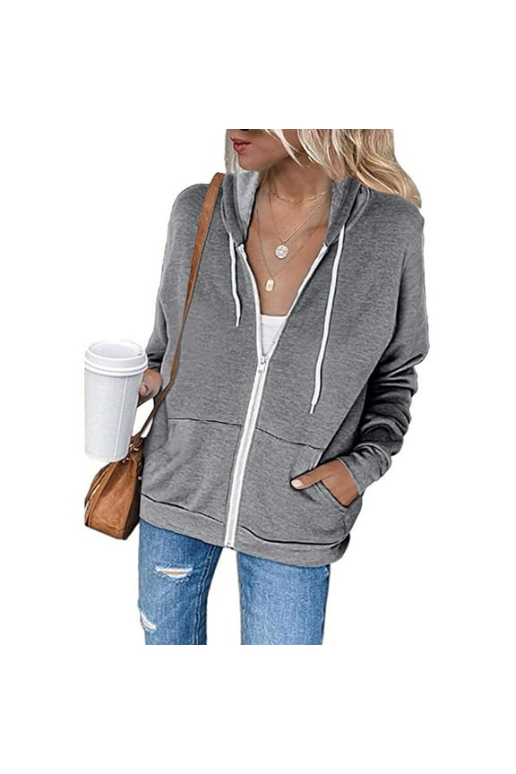 Leesechin Womens Coats, Plus Size Juniors Hoodie Full Zip Long Sleeve Lightweight Sweatshirts Pockets Jacket Coat