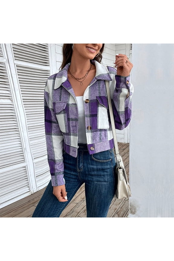 Leesechin Womens Cottage Escape Flannel Long Sleeve Plaid and Solid Color Clothes, Fitted Button Down