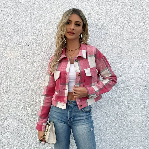 Leesechin Womens Cottage Escape Flannel Long Sleeve Plaid and Solid Color Clothes, Fitted Button Down
