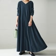 thumbnail image 1 of Leesechin Womens Dresses Plus Size Dress Solid Color V Neck Long Sleeve Winter Fall Basic Maxi Long Dress Daily Vacation Dress, 1 of 9