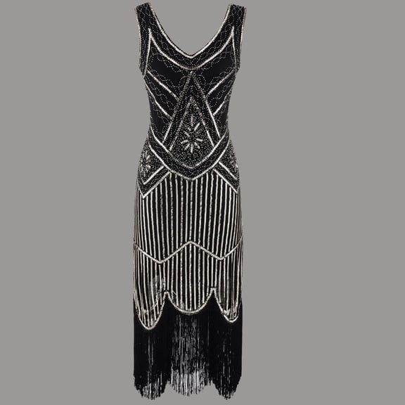 Leesechin Womens Dresses Plus Size Vintage 1920s Flapper Tassel Great Evening Party Cocktail Dress