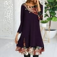 thumbnail image 1 of Leesechin Womens Dresses Summer Full Sleeve Splicing O-Neck Floral Printed Dress, 1 of 5