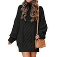 thumbnail image 1 of Leesechin Womens Fall Sweater Dresses Casual Oversized Cable Knit Chunky Pullover Crewneck Long Sleeve Short Sweater Dress Black, 1 of 8