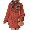 thumbnail image 1 of Leesechin Womens Fall Sweater Dresses Casual Oversized Cable Knit Chunky Pullover Crewneck Long Sleeve Short Sweater Dress Orange, 1 of 9