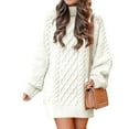thumbnail image 1 of Leesechin Womens Fall Sweater Dresses Casual Oversized Cable Knit Chunky Pullover Crewneck Long Sleeve Short Sweater Dress White, 1 of 8