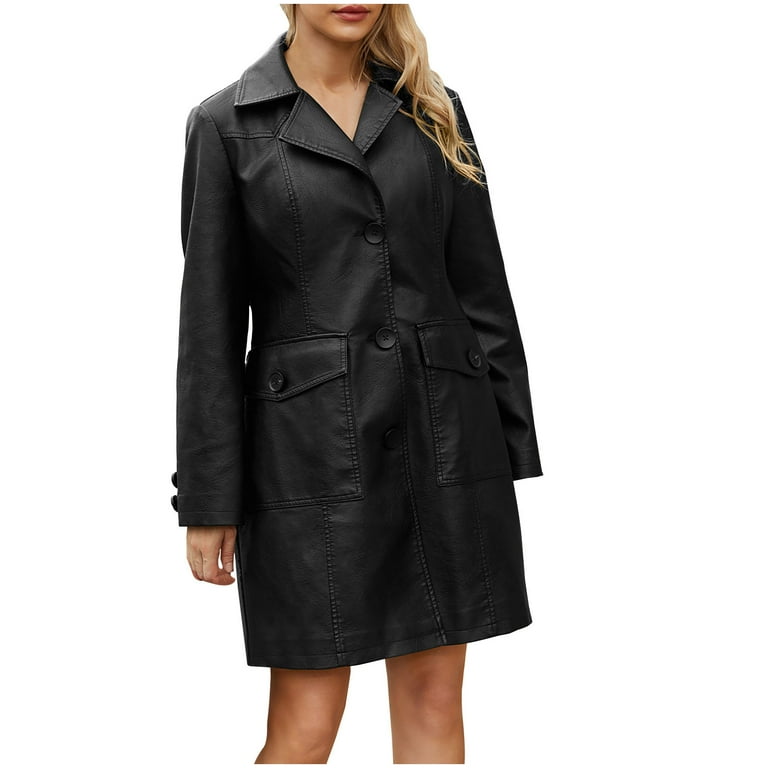 Leesechin Womens Fashion Mid Length Leather Jacket Spring