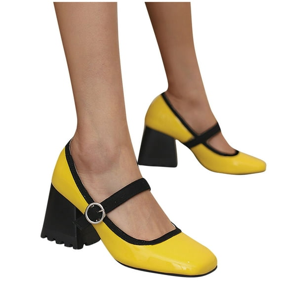 Leesechin Womens High Heels Clearance Juniors Rectangle Headed Single Shoes Buckle Candy Color Thick Heels and Light Mouth High Heels