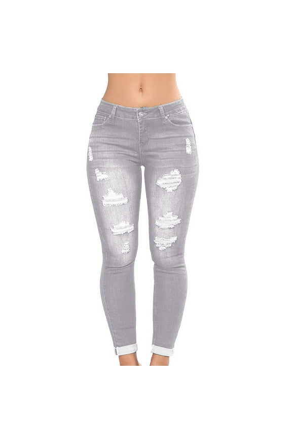 Leesechin Womens Jeans Casual Trendy Jeans Pants Holes Jeans Pockets Jeans Pants