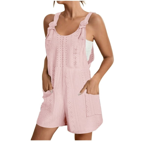 Leesechin Womens Jumpsuit Shorts Summer Casual Sleeveless Romper Loose Spaghetti Strap Shorts Jumpsuit Dressy Jumper with Pockets 2024 Fashion