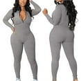 thumbnail image 1 of Leesechin Womens Jumpsuits Ribbed Bodysuit Ribbed Workout Rompers Long Sleeve Exercise Zipper Bodysuit, 1 of 9