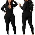 thumbnail image 1 of Leesechin Womens Jumpsuits Ribbed Bodysuit Ribbed Workout Rompers Long Sleeve Exercise Zipper Bodysuit, 1 of 8