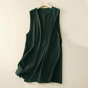 Leesechin Womens Long Vests Sleeveless Draped Lightweight Open Front Cardigan Layering Vest with Side Pockets