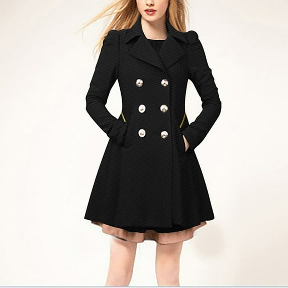 Leesechin Womens Peacoats Buttons Long Sleeve Solid Color Lapel Pocket Long Jacket Cardigan Outerwear