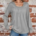 thumbnail image 1 of Leesechin Womens Pleated Long Sleeve Shirts Crew Neck Casual Tops Fall Loose Fitting T Shirt, 1 of 5