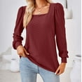thumbnail image 1 of Leesechin Womens Pleated Long Sleeve Shirts Crew Neck Casual Tops Fall Loose Fitting T Shirt, 1 of 4