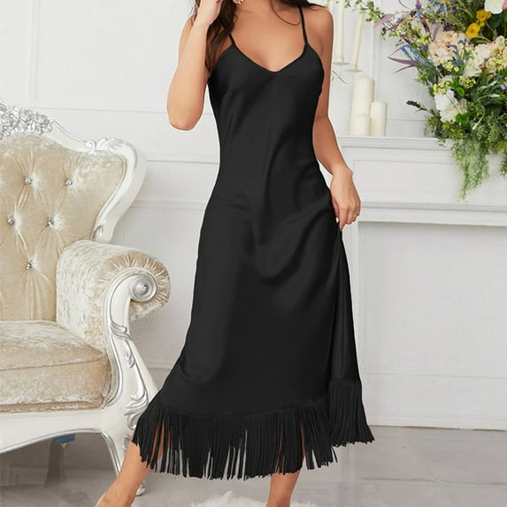 Leesechin Womens Plus Size Dresses Ladies Trendy Solid Color V-neck Comfortable Loose Home Nightdress Dress