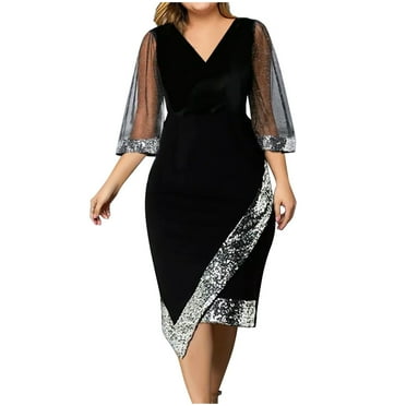 Leesechin Womens Plus Size Prom Dresses Bodycon Cocktail Dress V-neck Irregular Sequin Mesh Half Sleeve Bridesmaid Dresses Evening Gowns