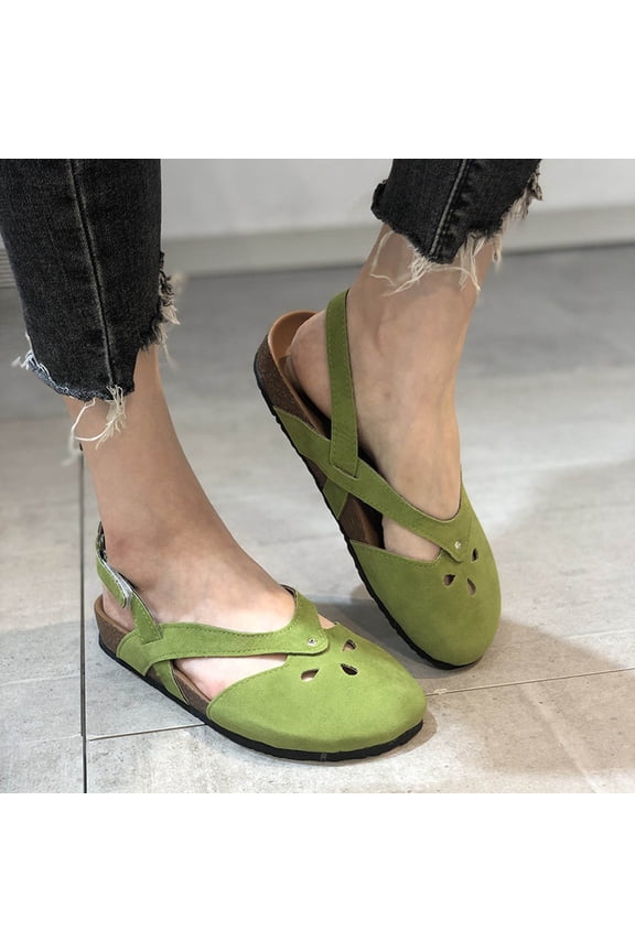 Leesechin Womens Roman Ankle Strap Cage Closed Toe Flat Sandals