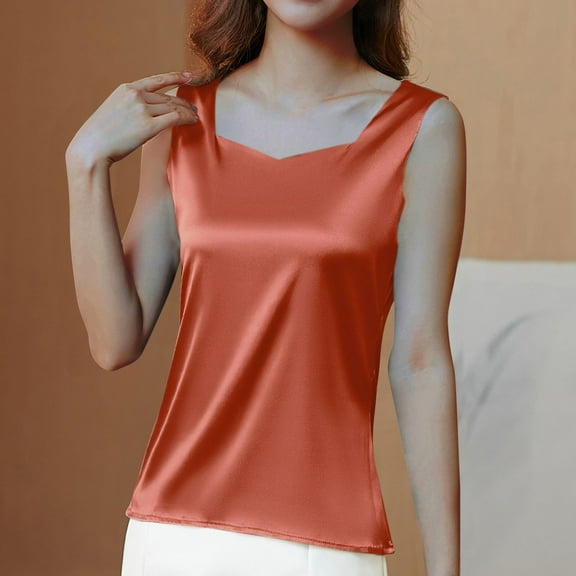 Leesechin Womens Silk Satin Tank Tops Summer Tank Shirt Round Neck Sleeveless Blouse Camisole