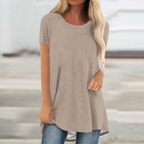 Leesechin Womens Summer Tops Crew neck Loose Solid Tunic Tops